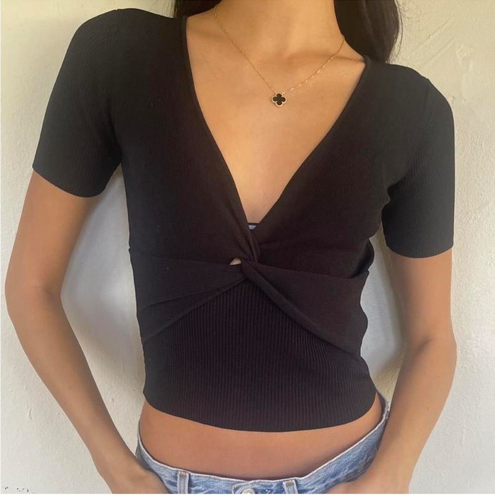 Sandro Black Twist-Front Crop Top